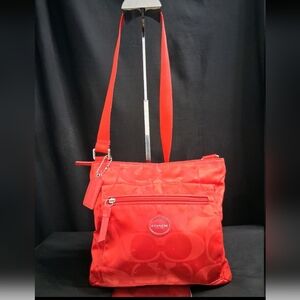 Coach Getaway Signature C's Nylon File Bag Hot Orange F-77408